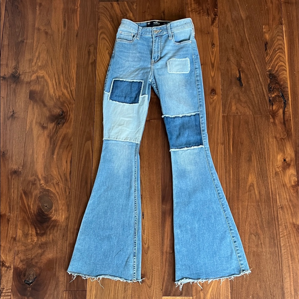 Hollister Patchwork Flare Jeans - Blue